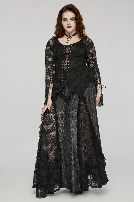 Score Big Savings Today!Party Lace Triangle Skirt Gothic Inverted Splicing Dark Design Mysterious Women's Charm Long Pattern