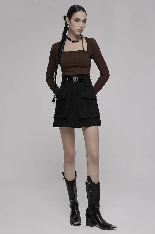 Incredible Savings Inside!Women Half Line Mini Buckle Decoration Waist Personality Collect Functional Women's Black Skirt Casual A
