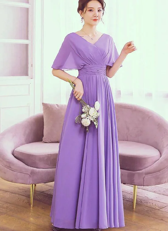 Hottest Discounts of the Year!Beautiful Light Purple Chiffon V-Neckline Prom Dress, A-Line Floor Length Bridesmaid Dress   cg13370