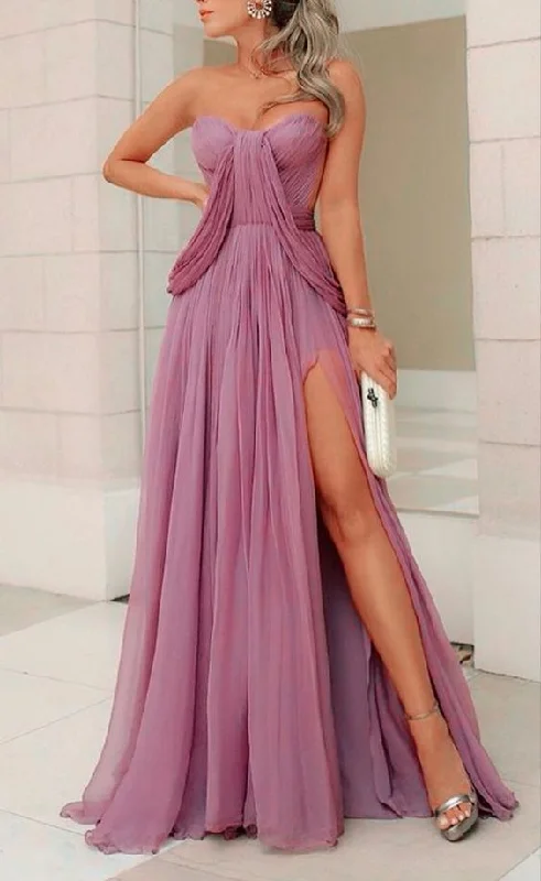 Your Discount is Waiting!Beautiful Prom DressesMauve pink bridesmaid dresses long chiffon pleated sweetheart split formal gowns for women   cg16182