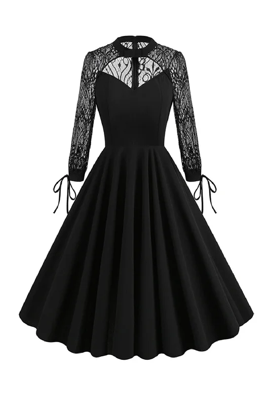 Special Discounts Inside!Black Long Sleeves Lace Vintage Dress