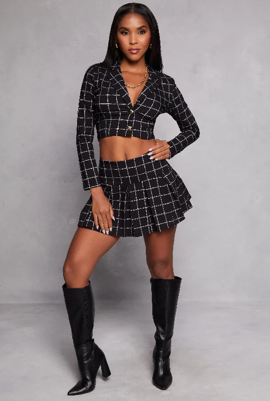 Buy One, Get One Free!Plaid High Waist Pleated Mini Skirt