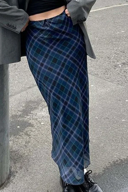 Price Drops You’ll Love!Blue Check High Waist Midi Skirt