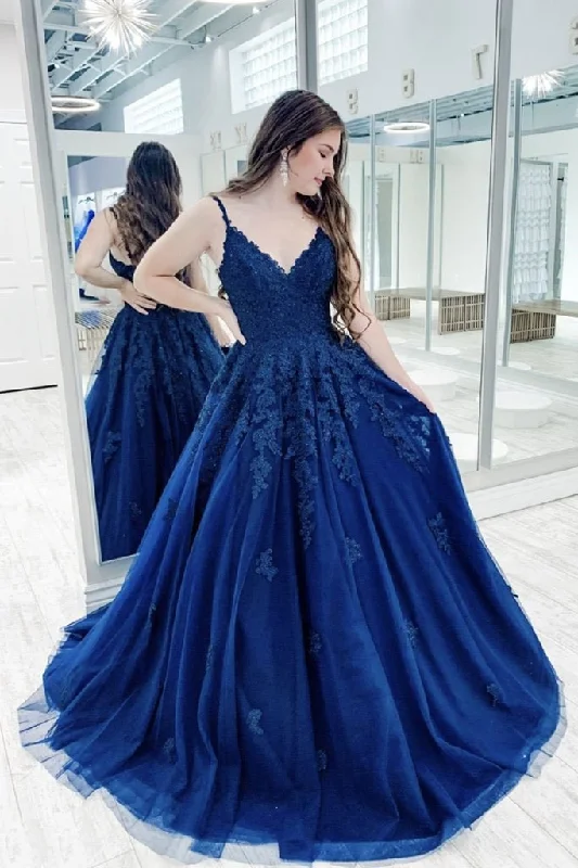 Find Your Perfect Deal Today!Blue v neck tulle lace long prom dress blue tulle bridesmaid dress   cg14995