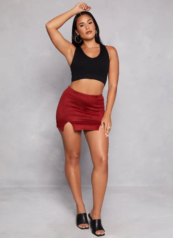 Your Best Deals Are Here!Faux Suede Double Slit High Waist Mini Skirt