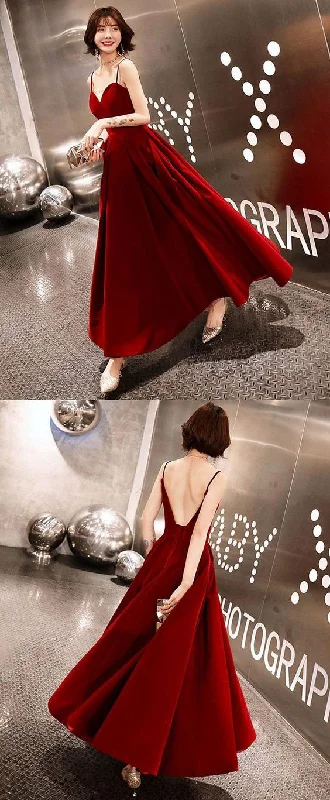 Limited Deals, Unlimited Savings!Burgundy sweetheart tea length prom dress, burgundy bridesmaid dress   cg14750