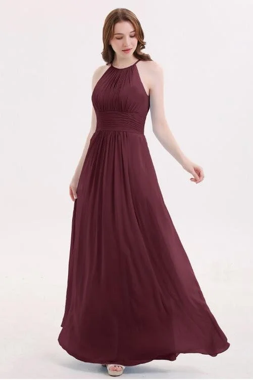Exclusive Offers You’ll Love!Cabernet Long Chiffon Wedding Guests Dresses with Pleated Bodice