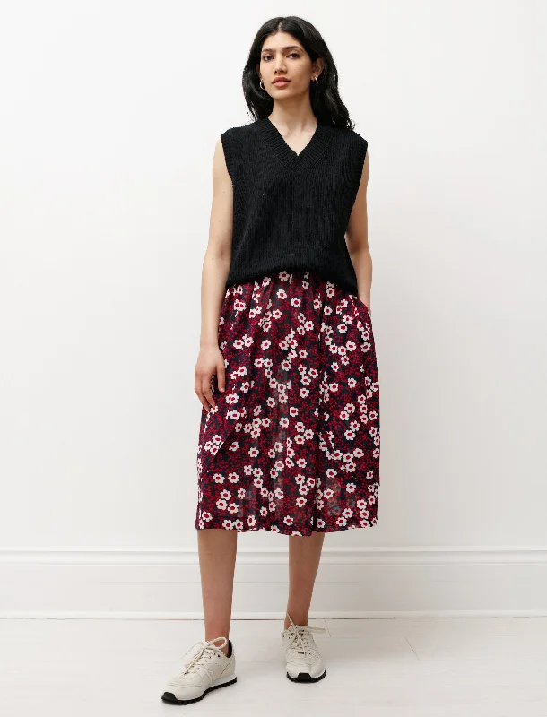 Biggest Sale of the Season!Floral Layered Skirt Navy/Red