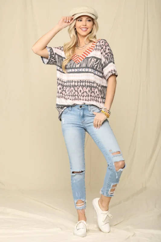 Limited Stock Available!Celeste Full Size Striped V-Neck Short Sleeve T-Shirt