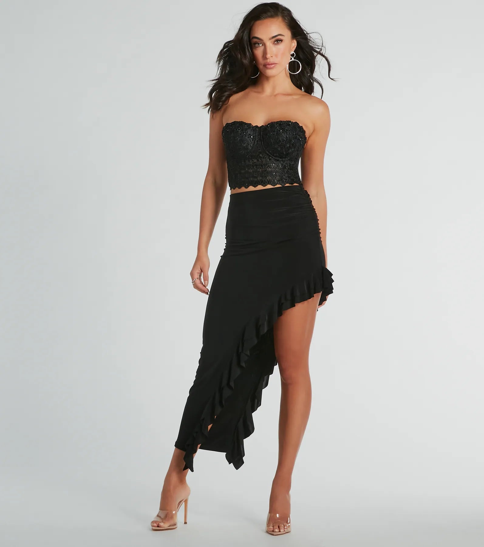 Instant Savings Await!Cha Cha Side Ruffle Midi Skirt