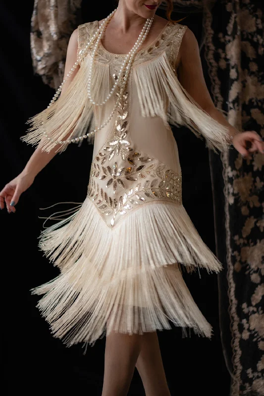 More Discounts, More Joy!Champagne Gatsby 1920s Dress with Sequins and Fringes