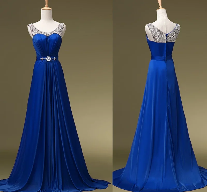 Save More with Every Purchase!Charming Blue Sequins Round Neckline Bridesmaid Dress, A-Line Long Prom Dress   cg18302