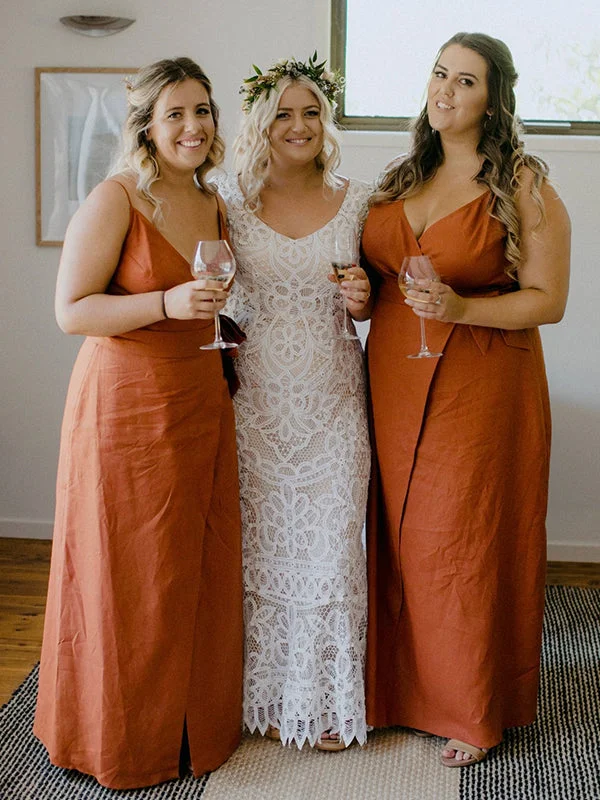 Amazing Prices You Can’t Resist!Charming Burnt Orange Simple New Floor-Length Elegant Long Popular Bridesmaid Dresses BD218
