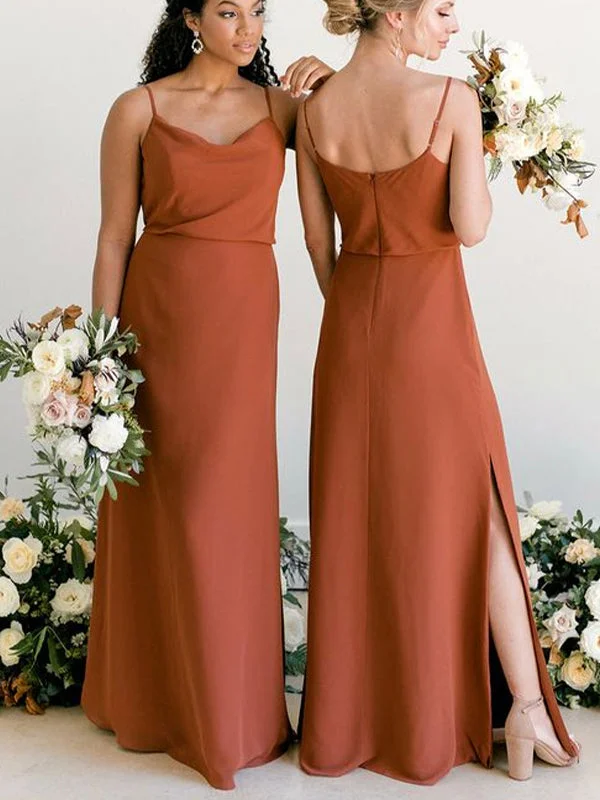 Must-Have Deals Inside!Charming Burnt Orange Spaghetti Strap Elegant Long Most Popular Bridesmaid Dresses BD220
