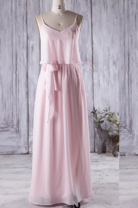 Don't Miss Out!Chiffon Floor-Length Boho Bridesmaid Dress with Thin Straps