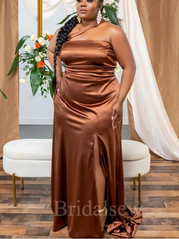 Unbeatable Prices!Chocolate Simple Slit Mermaid Plus Size Elegant Long Formal Bridesmaid Dresses BD180