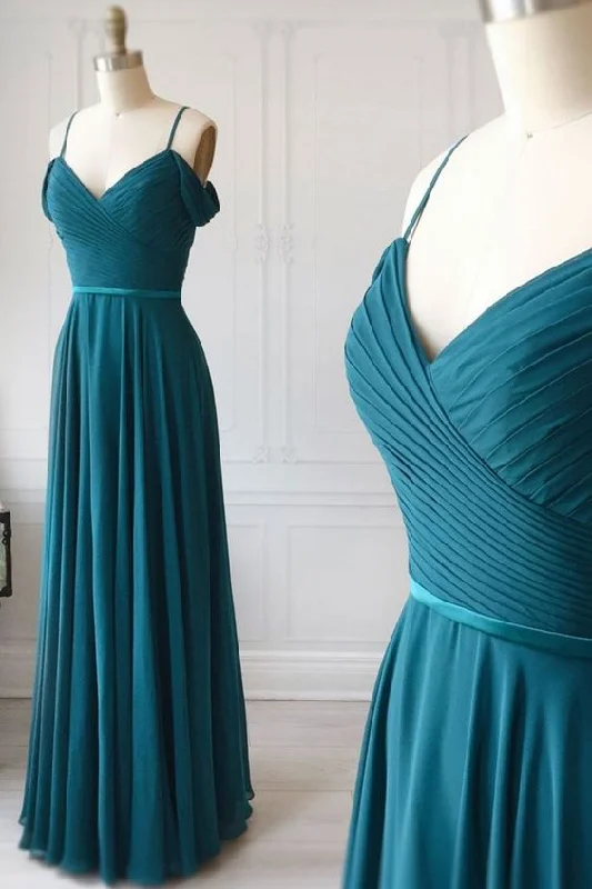 Steals and Deals Await!Deep Green Chiffon Spaghetti Straps Long Prom Dress, Bridesmaid Dress cg1735