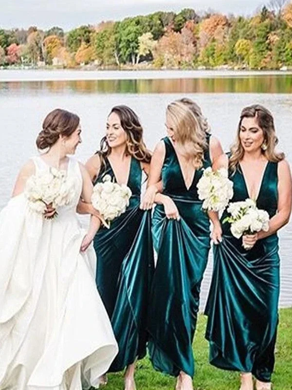 Your Chance to Save is Now!Deep V-neck Long Bridesmaid Dresses, Simple 2020 Bridesmaid Dresses
