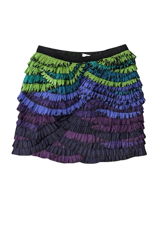 Buy More, Pay Less!Diane von Furstenberg - Purple, Blue, Green & Black Tiered Ruffled Mini Skirt Sz 0