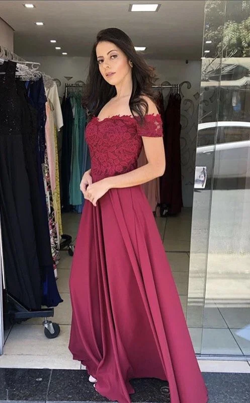 Limited Deals, Unlimited Savings!Elegant burgundy lace bridesmaid dresses off the shoulder Long Prom Dress, Evening Formal Dress   cg10854