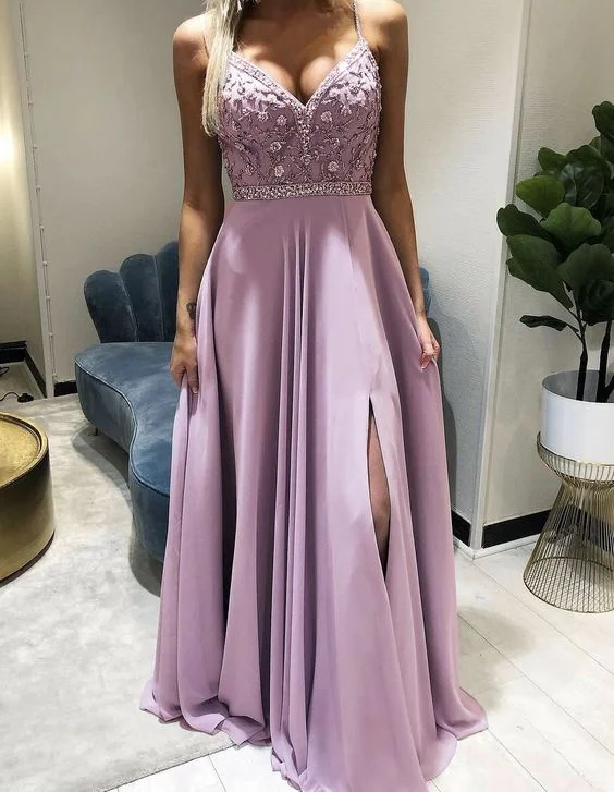Get More for Less!elegant mauve pink bridesmaid dresses chiffon split evening prom gown with side split     cg23116