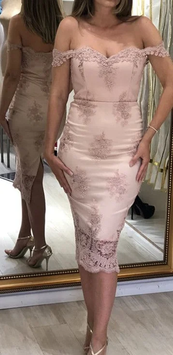 One Click Away from Big Savings!Elegant Sheath Column Lace Bridesmaid Dress Off Shoulder prom dress cg4674