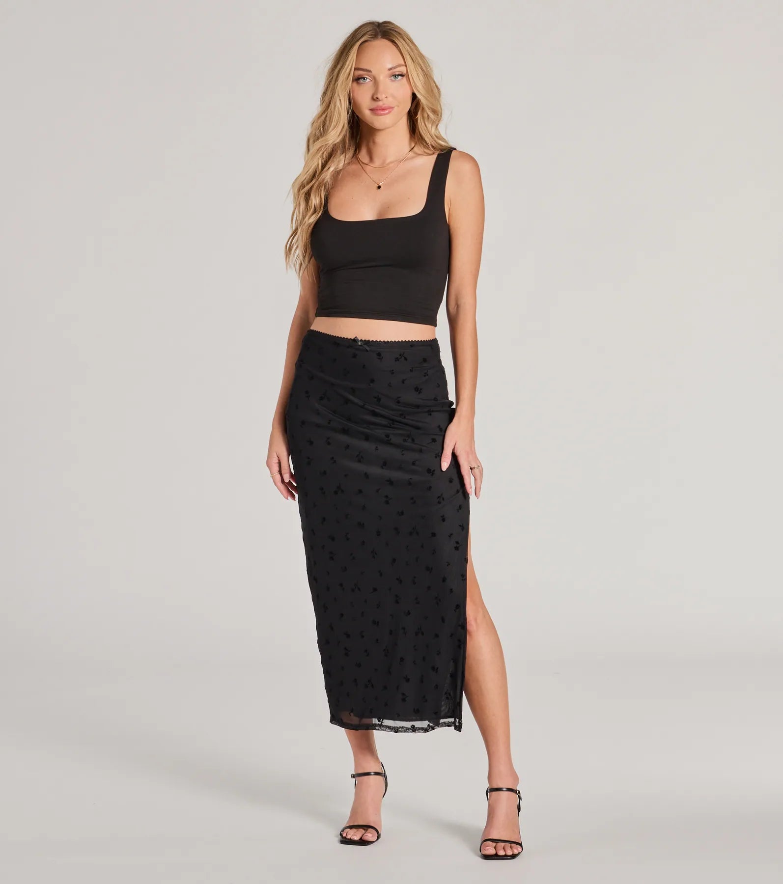 Snag the Best Prices Now!Evening Perfection High-Rise Flocked Floral Maxi Skirt