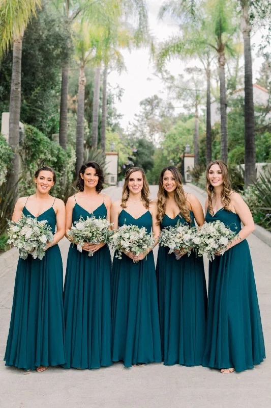 The Best Sale of the Year!Floor-Length Chiffon Blue Bridesmaid Wedding Party Gown 2022