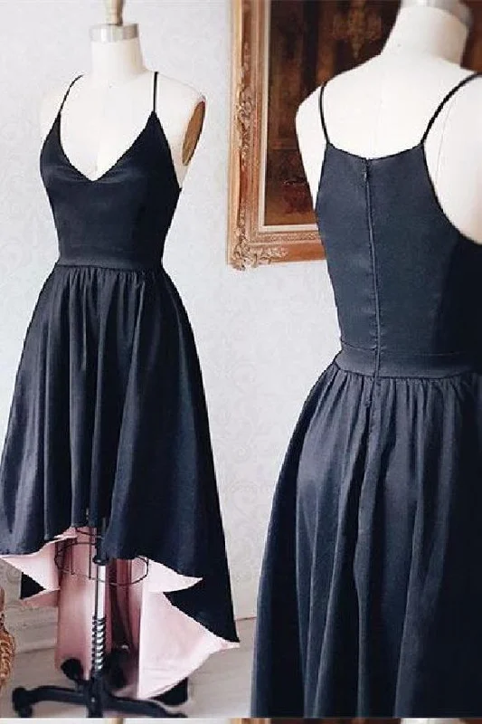 Enjoy Huge Discounts Now!Great Black New Black Satin V Neck High Low A-line Prom Dress, Bridesmaid Dress cg2798