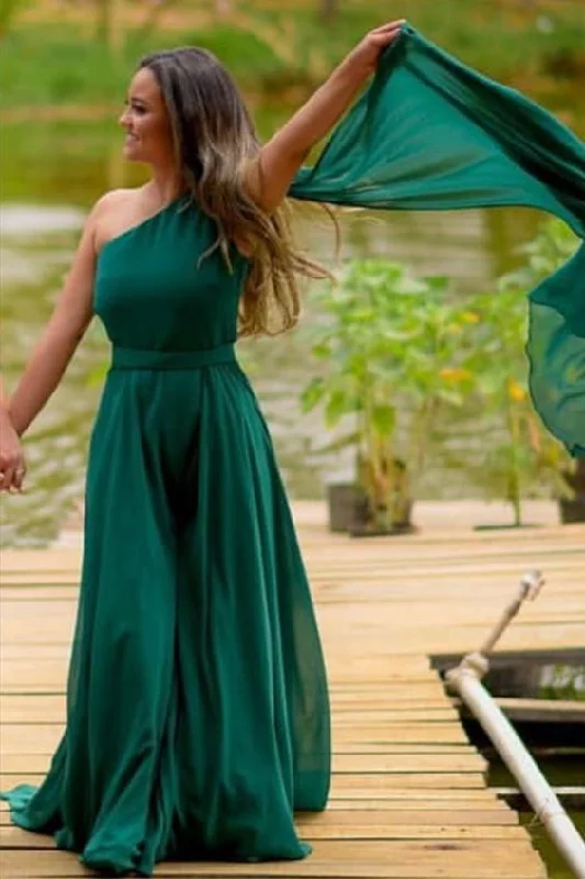Save More Than Ever!Green Chiffon Bridesmaid Dresses One Shoulder prom dress     cg16833