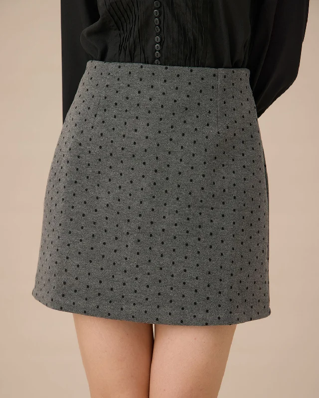 Every Deal is a Steal!Grey Polka Dot A-line Mini Skirt