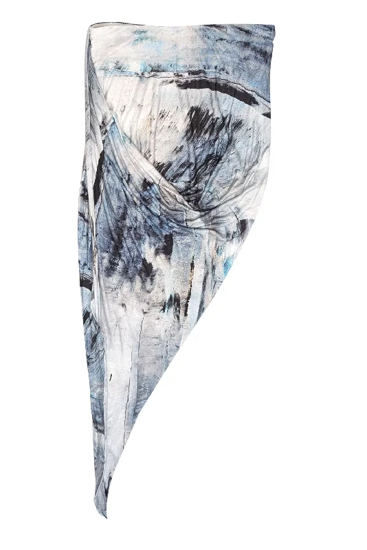Buy More, Pay Less!Helmut Lang - Blue & Grey Tie-Dye Print Asymmetrical Ruched Skirt Sz M