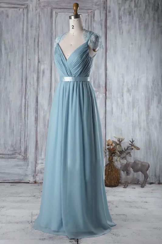 Your Shopping Wish, Our Discount Command!Illusion Lace Cap Sleeves Bridesmaid Dresses with Chiffon Skirt