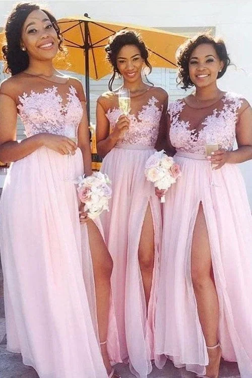 More Discounts, More Joy!Illusion Lace Chiffon Pink Bridesmaid Dresses Nignia