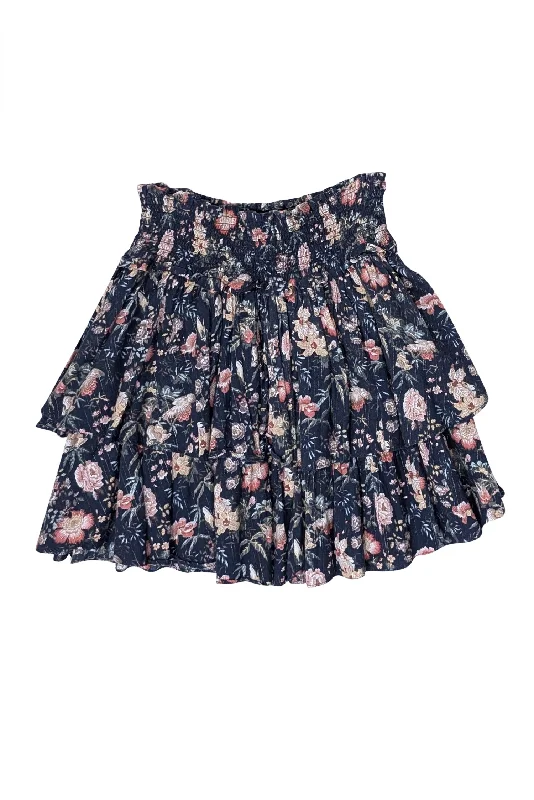 Shop Before It’s Gone!Rebecca Taylor - Washed Navy w/ Muted Floral Print Ruffled Skirt Sz M