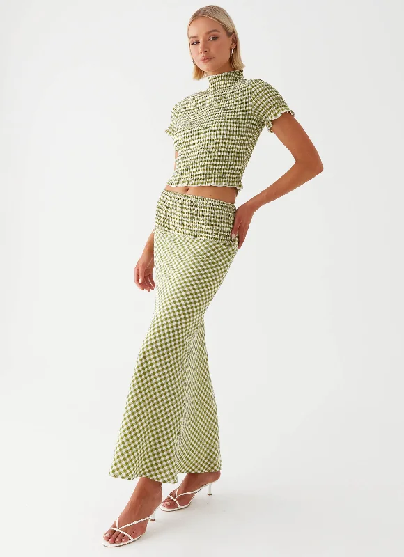 The Best Deals Won’t Wait!Leilani Maxi Skirt - Khaki Gingham