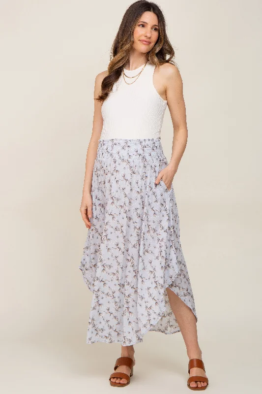 Sale Alert – Get Ready to Shop!Light Blue Floral Smocked Maternity Midi Skirt