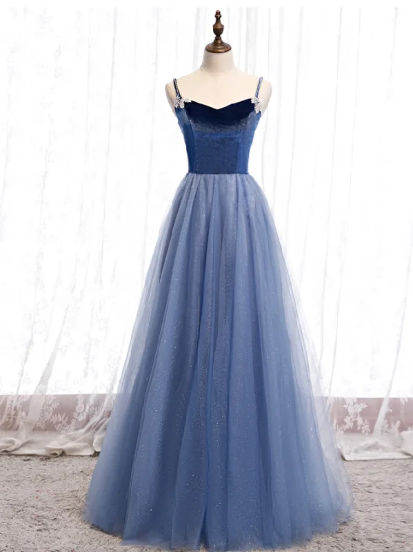 Your Shopping Spree Starts Here!Light Blue Velvet And Tulle Long Formal prom Dress, Simple Blue Bridesmaid Dress   cg18783