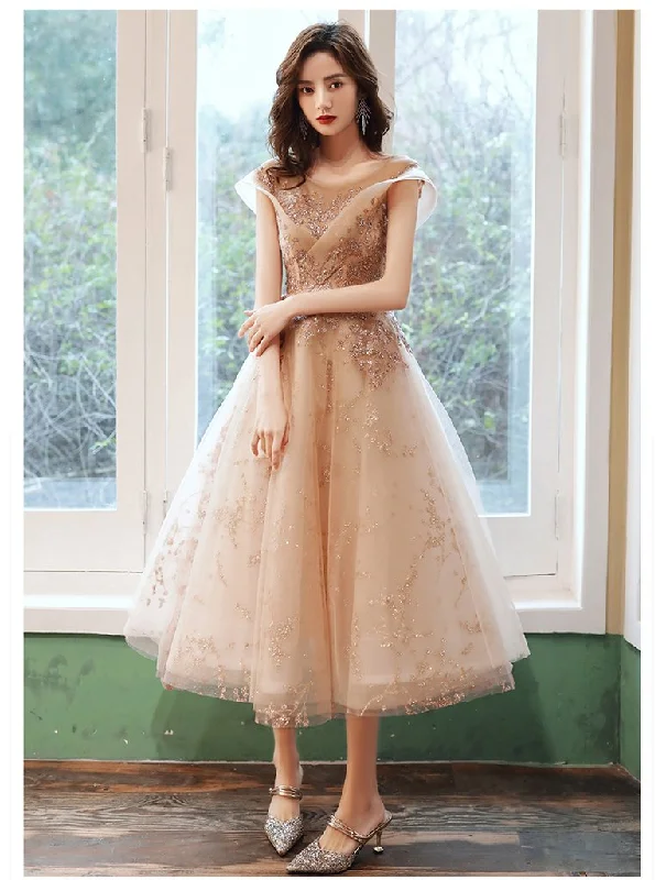 Today’s Deals, Tomorrow’s Regrets!Light Champagne Applique Tulle Cap Sleeves Party Dress Prom Dress Bridesmaid Dress   cg16877