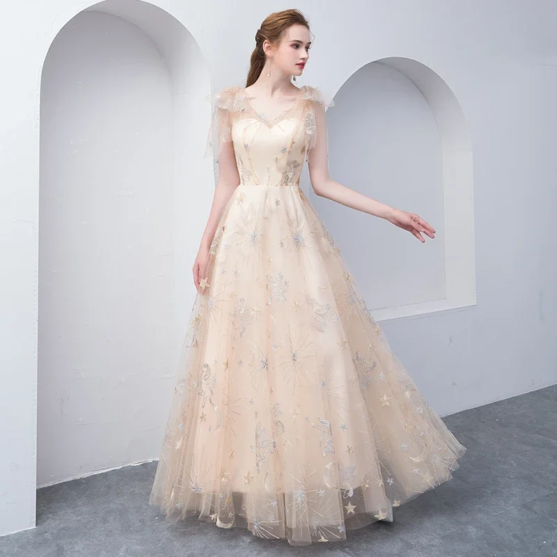 Price Drop Alert!Light Champagne Lovely A-Line Floor Length Party Dress, Cute Tulle Bridesmaid Dress prom dress evening dress     cg20677