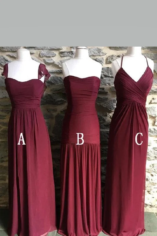 Shop the Hottest Deals!Long Chiffon Burgundy Wedding Guests Dresses Mismatched Styles