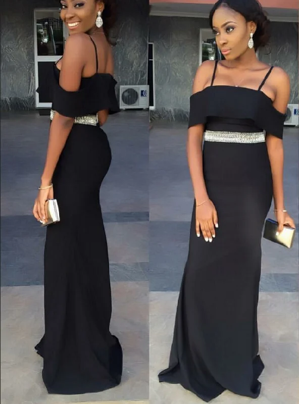Upgrade for Less!Long Cold-Shoulder Bridesmaid Dress with Beaded Waist for African Women Prom Dress   cg12921