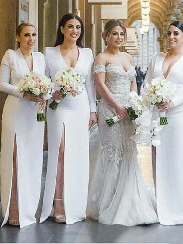 Mega Sale Happening Now!Long Sleeves Bridesmaid Dresses, V-neck Bridesmaid Dresses, 2020 Bridesmaid Dresses