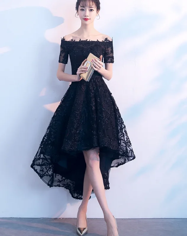 Limited Time Offer!Lovely Black Lace Off Shoulder Bridesmaid Dress, Lace Off Shoulder Black Party Dress prom dress evening dress   cg13079
