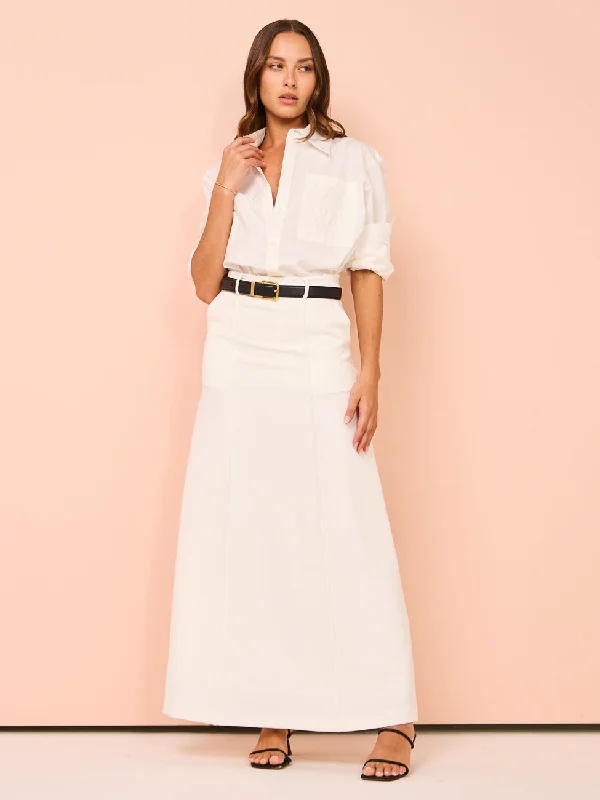 Exclusive Offers You’ll Love!Maison Essentiele Pintuck Maxi Skirt in Optic White