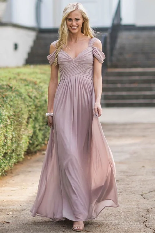 Unbeatable Prices!Mauve Chiffon Bridesmaid Dresses with Off-the-shoulder