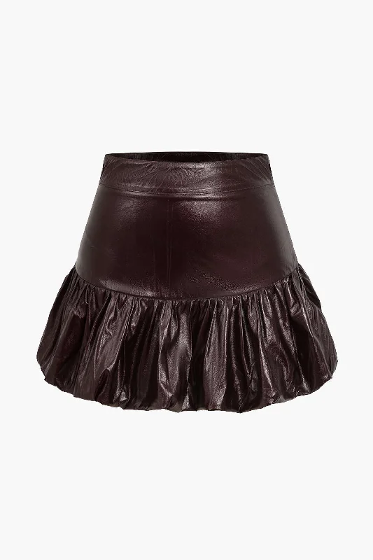 Must-Have Deals Inside!Solid Faux Leather Ruched Skirt