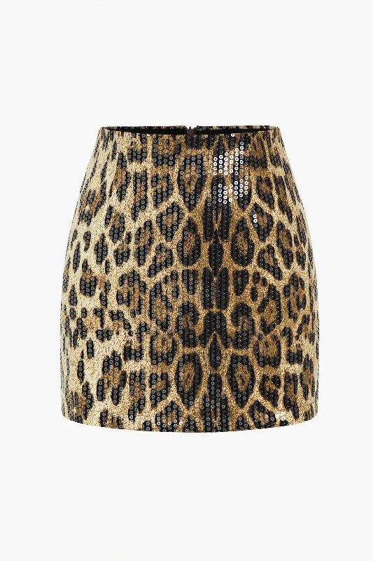 Limited Deals, Unlimited Savings!Sequin Leopard Print Mini Skirt