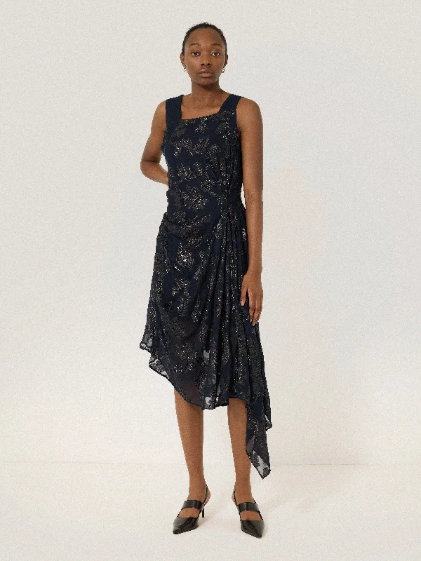 Unmissable Offers Await!Metallic Jacquard Drape Dress | Navy