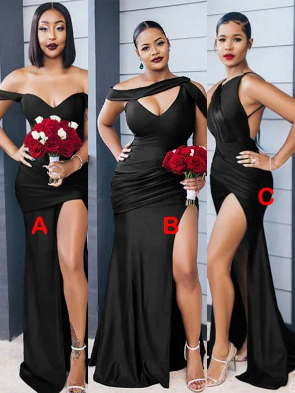 Buy More, Pay Less!Mismatched Black Mermaid Unique New Popular Plus Size Modest Long Formal Bridesmaid Dresses BD205